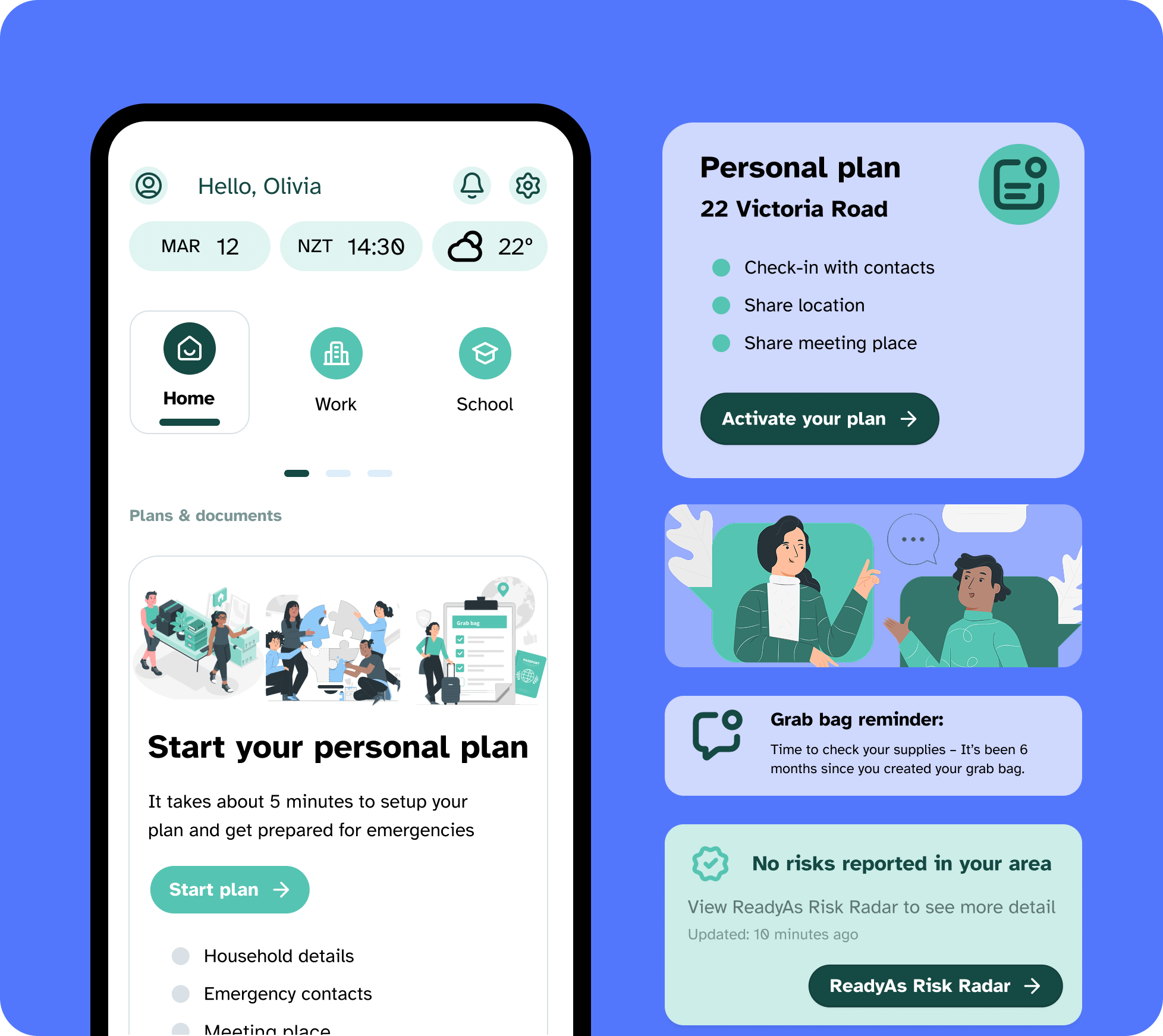 ReadyAs App Plans screen and interface elements
