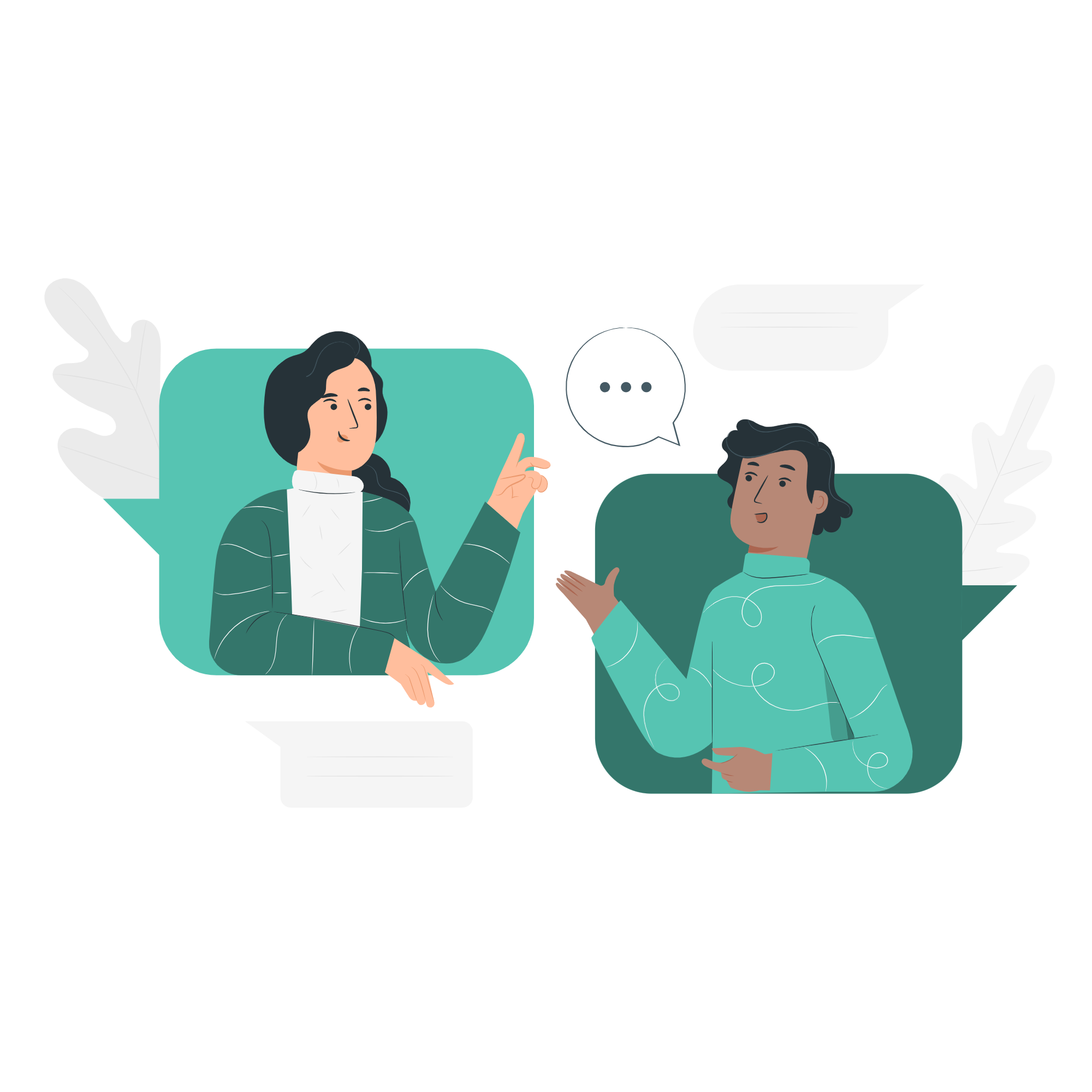 Illustration of two people talking with speech bubbles